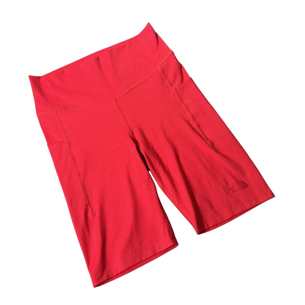 The North Face Yoga Womens Red High Rise Biker Shorts Side Pockets Large‎ SP21